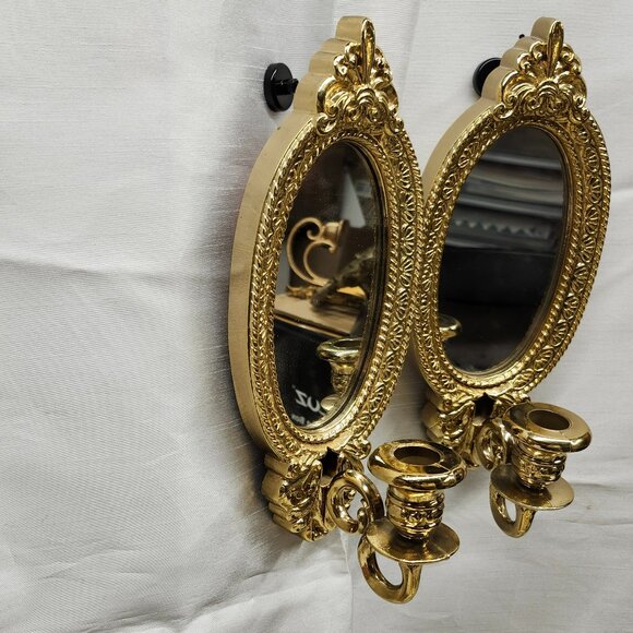 Vintage Home Interiors Gold Mirrored Candleholders Sconce - Picture 7 of 9